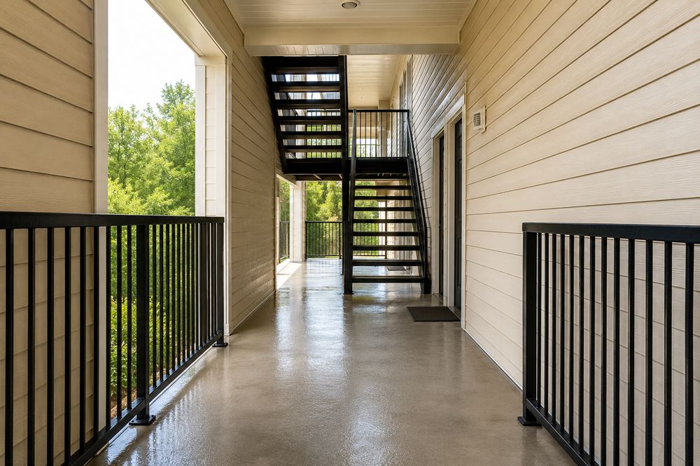 Clean apartment breezeway and stairwell