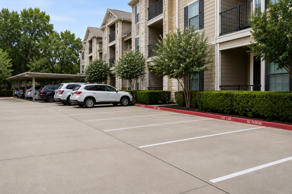 Apartment community parking area and carport